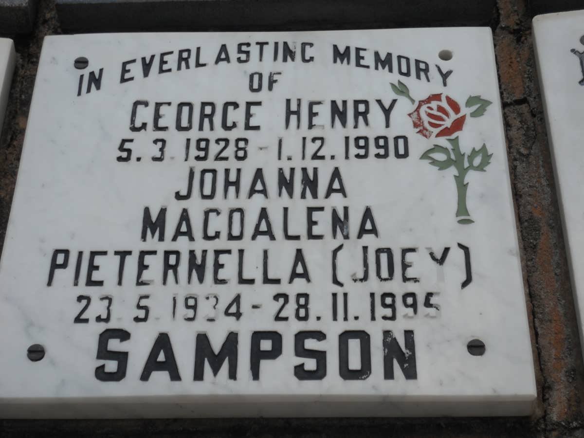 SAMPSON George Henry 1928-1990 &amp; Johanna Magdalena Pieternella  1934-1995
