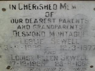 SEWELL Desmond Montague Leslie 1926-1977 &amp; Louise Ellen 1925-1985
