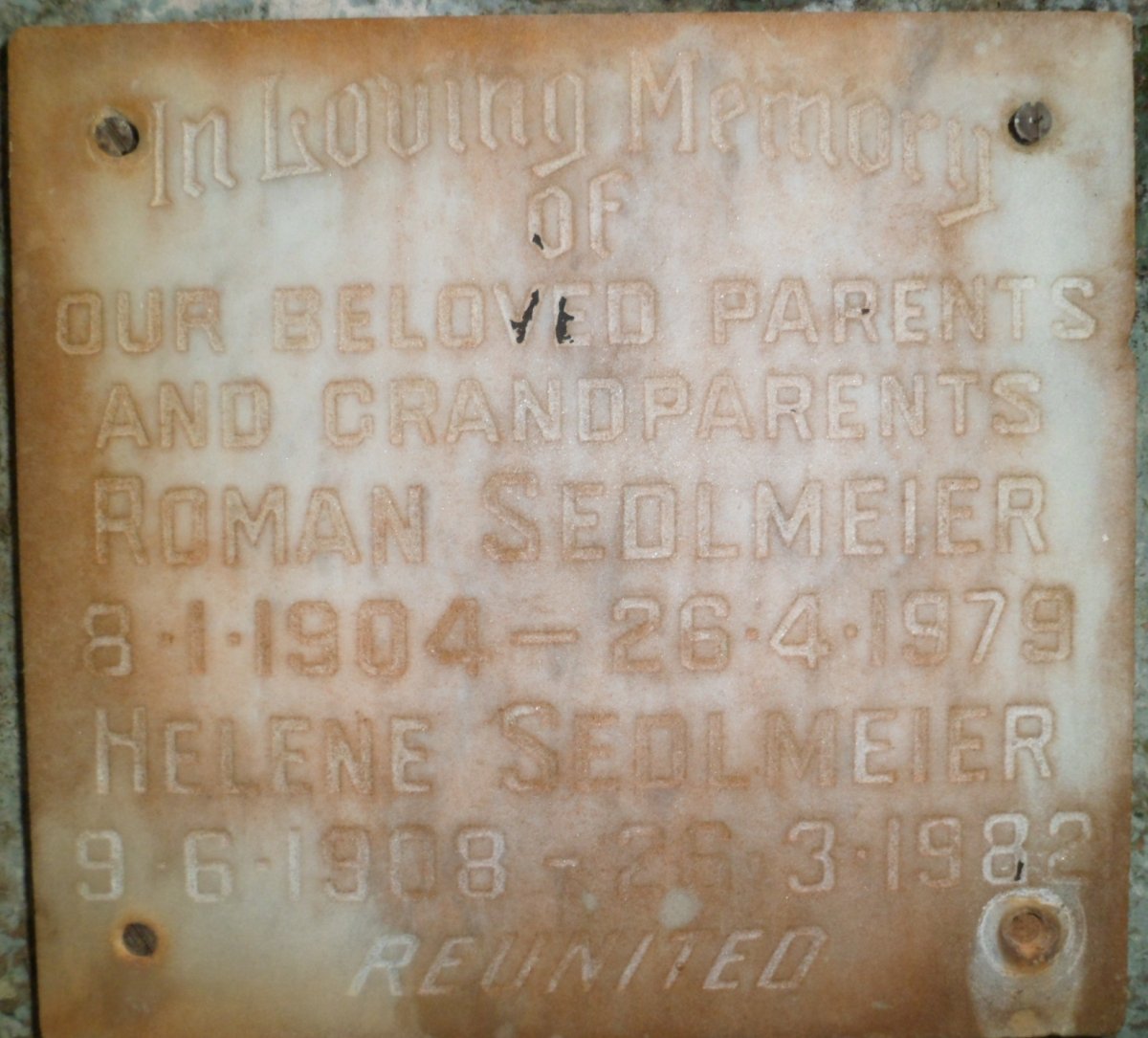 SEDLMEIER Roman 1904-1979 &amp; Helene 1908-1982