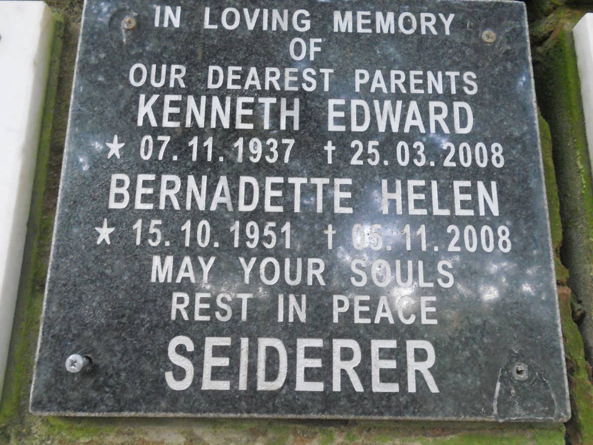 SEIDERER Kenneth Edward 1937-2008 &amp; Bernadette Helen 1951-2008