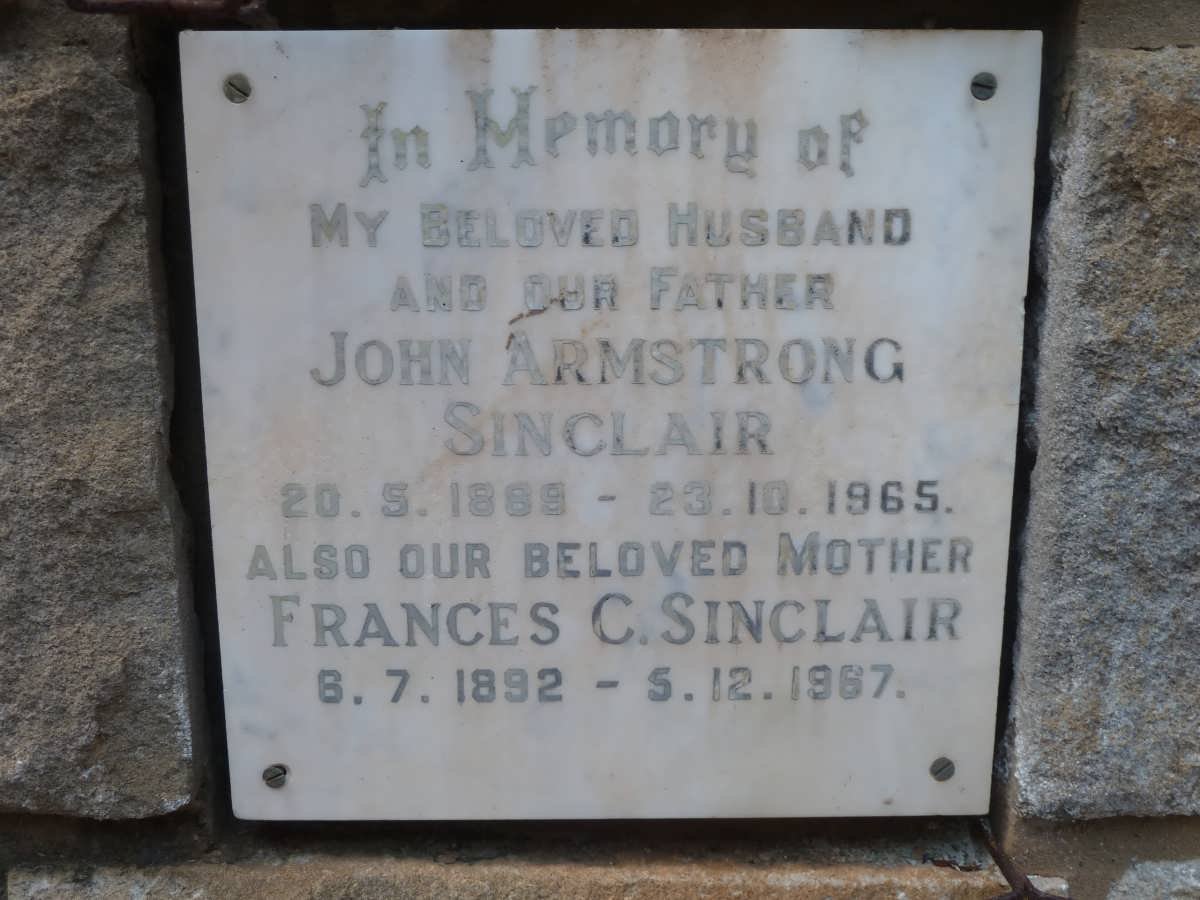 SINCLAIR John Armstrong 1889-1965 &amp; Frances C. 1892-1987