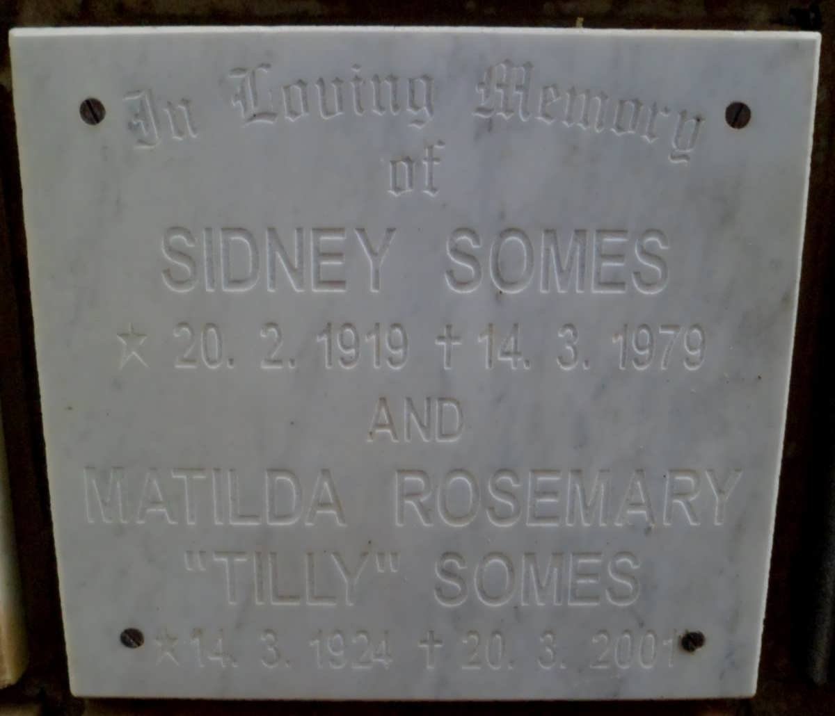 SOMES Sidney 1919-1979 &amp; Matilda Rosemary 1924-2001