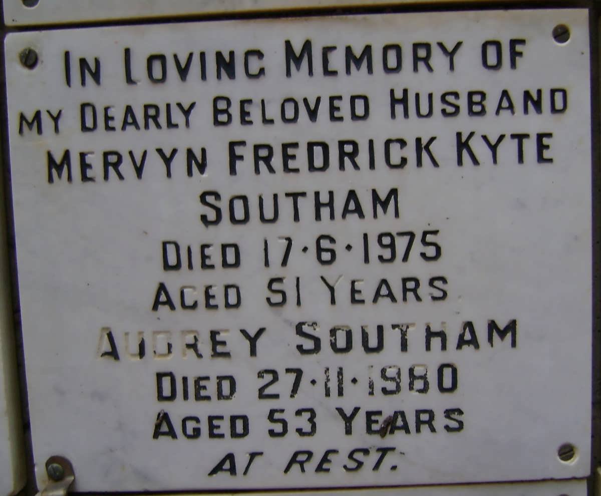 SOUTHAM Mervyn Fredrick Kyte -1975 &amp; Audrey -1980