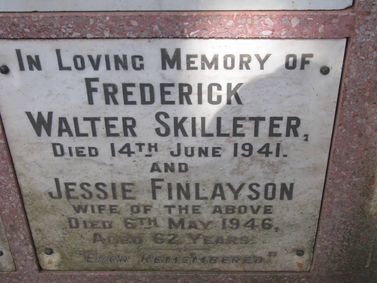 SKILLETER Frederick Walter -1941 &amp; Jessie Finlayson -1946