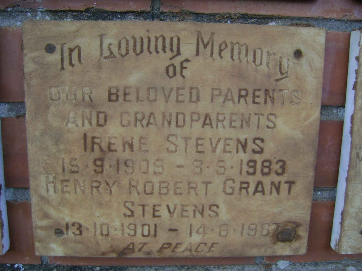 STEVENS Henry Robert Grant 1901-1962 &amp; Irene 1905-1983