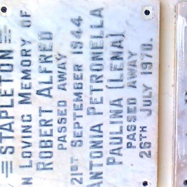 STAPLETON Robert Alfred -1944 &amp; Antonia Petronella Paulina -1970