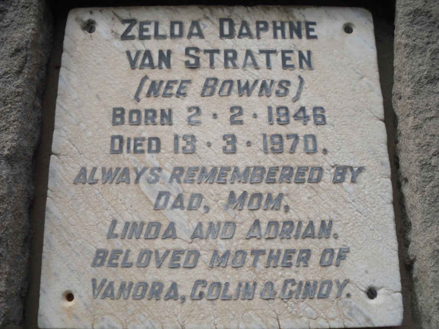 STRATEN Zelda Daphne, van nee BOWNS 1946-1970