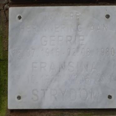 STRYDOM Gerrie 1916-1980 &amp; Fransina 1924-2004
