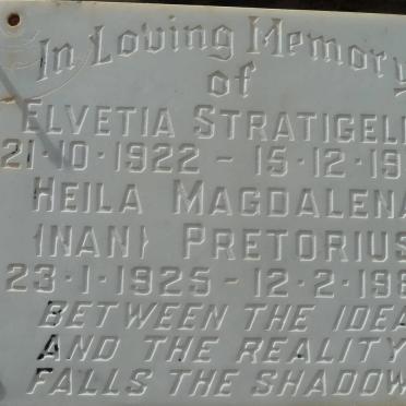 STRATIGELIS Elvetia 1922-1979 :: PRETORIUS Heila Magdalena 1925-1980