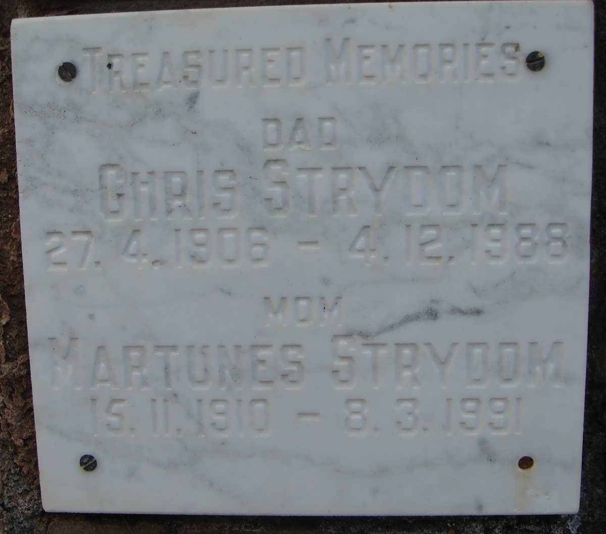 STRYDOM Chris 1906-1988 &amp; Martunes 1910-1991