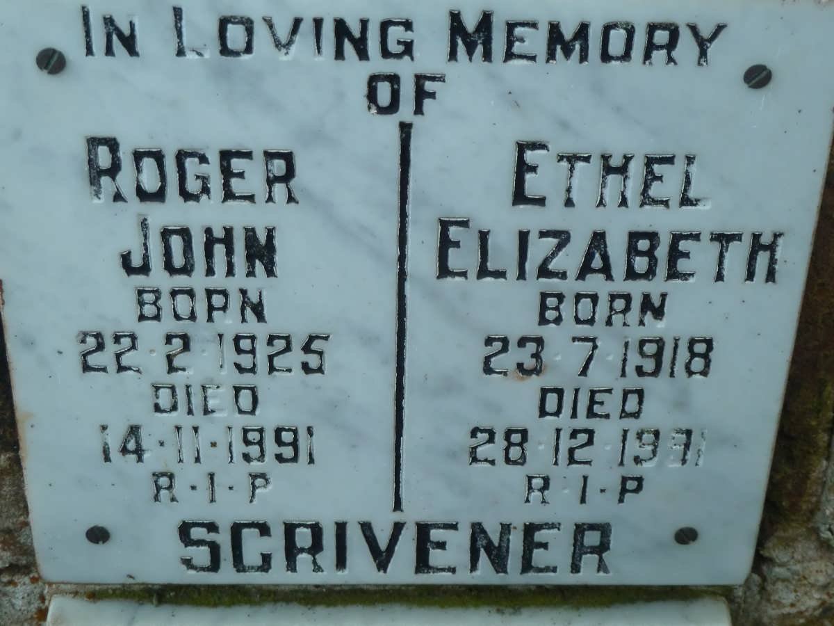 SCRIVENER Roger John 1925-1991 &amp; Ethel Elizabeth 1918-1991