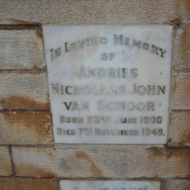SCHOOR Andries Nicolaas John, van 1900-1949