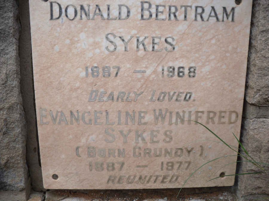 SYKES Donald Bertram 1887-1968 &amp; Evangeline Winifred GRUNDY 1887-1977
