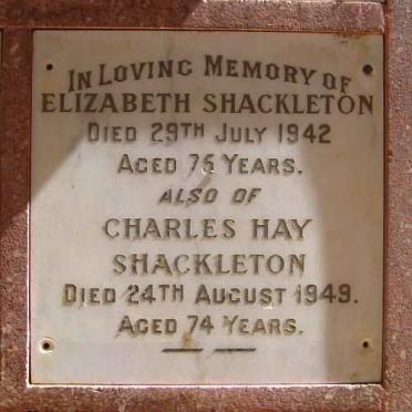 SHACKLETON Charles Hay  -1949 &amp; Elizabeth  -1942