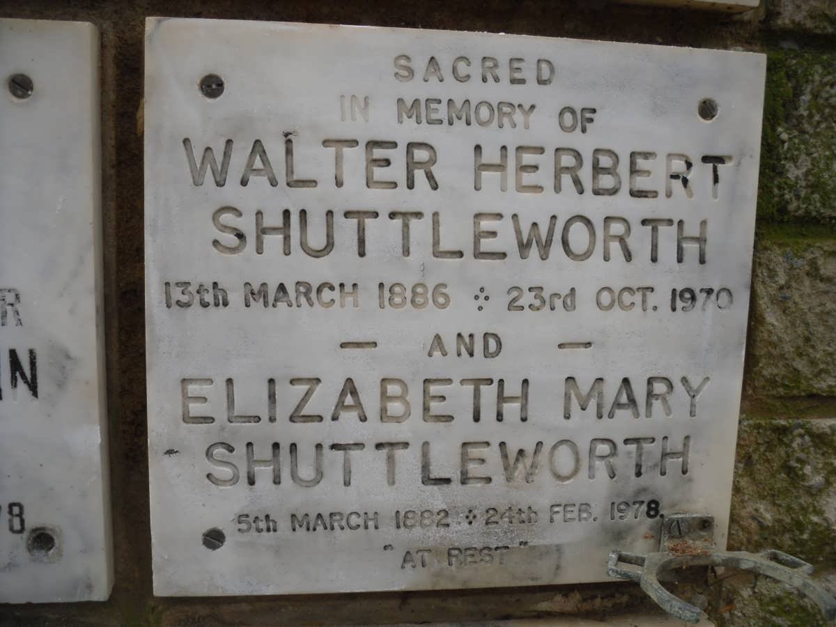 SHUTTLEWORTH Walter Herbert 1886-1970 &amp; Elizabeth Mary 1882-1978