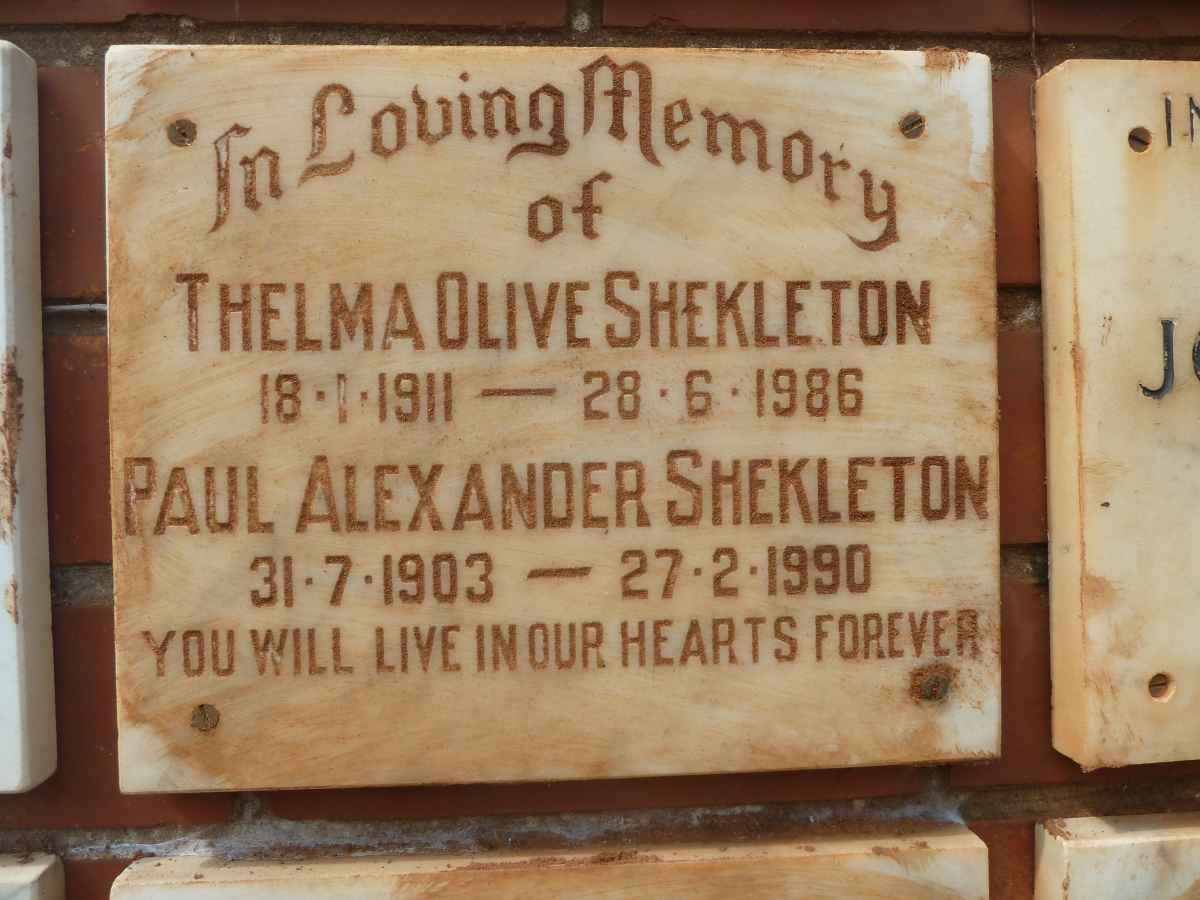 SHEKLETON Paul Alexander 1903-1990&amp; Thelma Olive 1911-1986