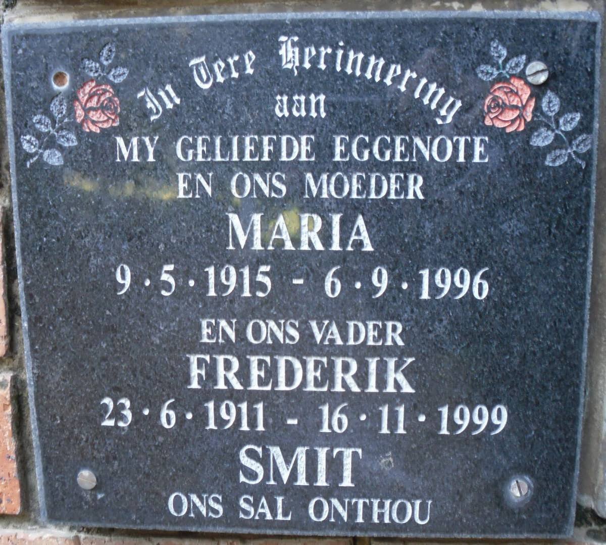 SMIT Frederik 1911-1999 &amp; Maria 1915-1996