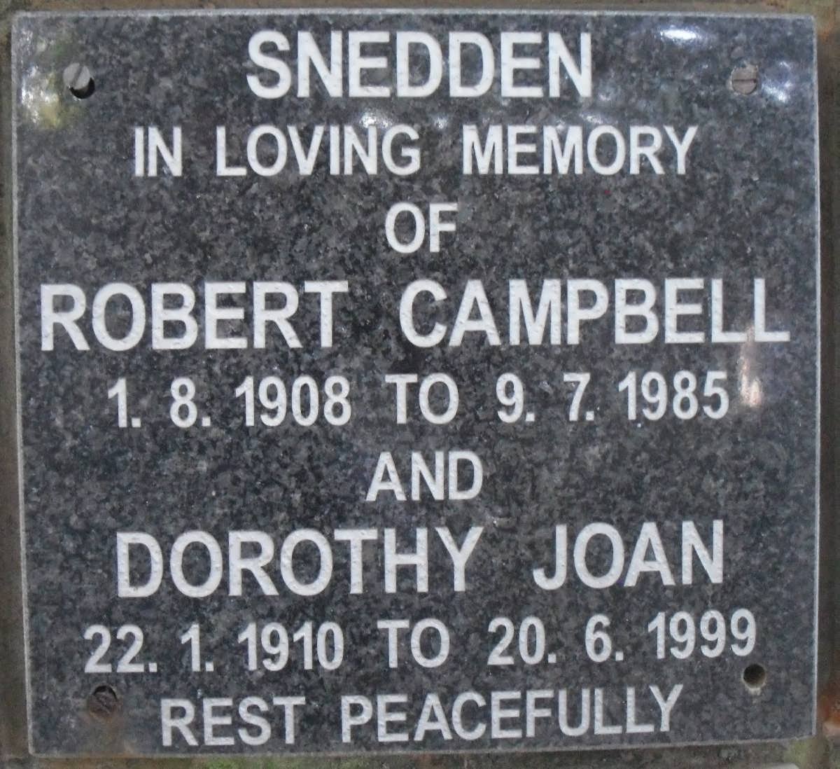 SNEDDEN Robert Campbell 1908-1985 &amp; Dorothy Joan 1910-1999