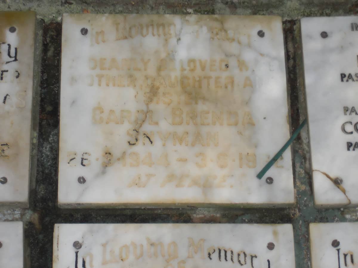 SNYMAN Carol Brenda 1944-1982