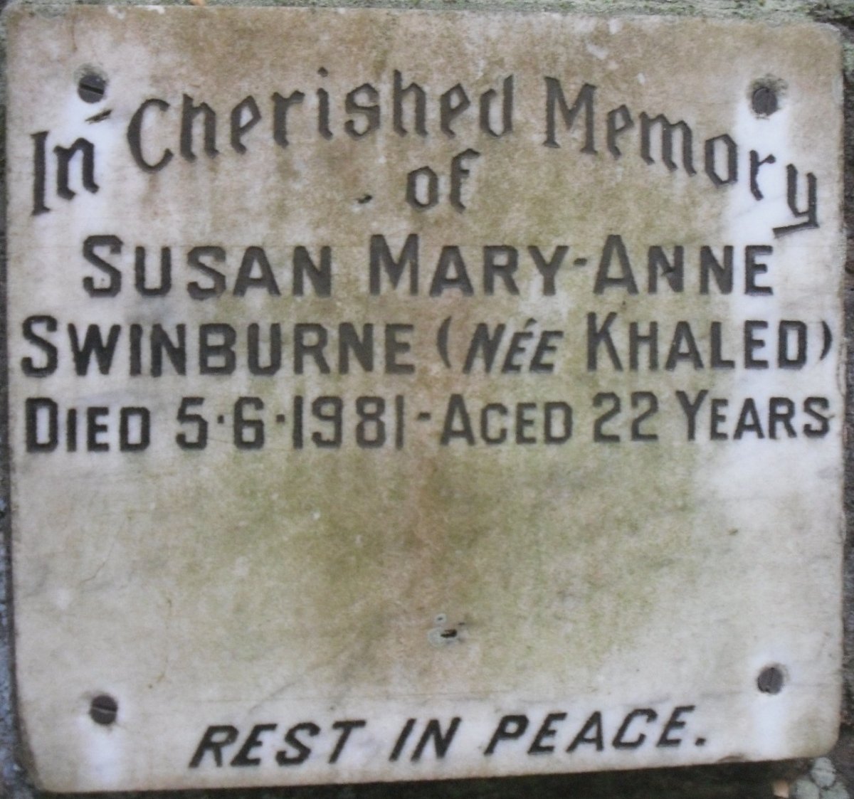 SWINBURNE Susan Mary-Anne nee KHALED -1981