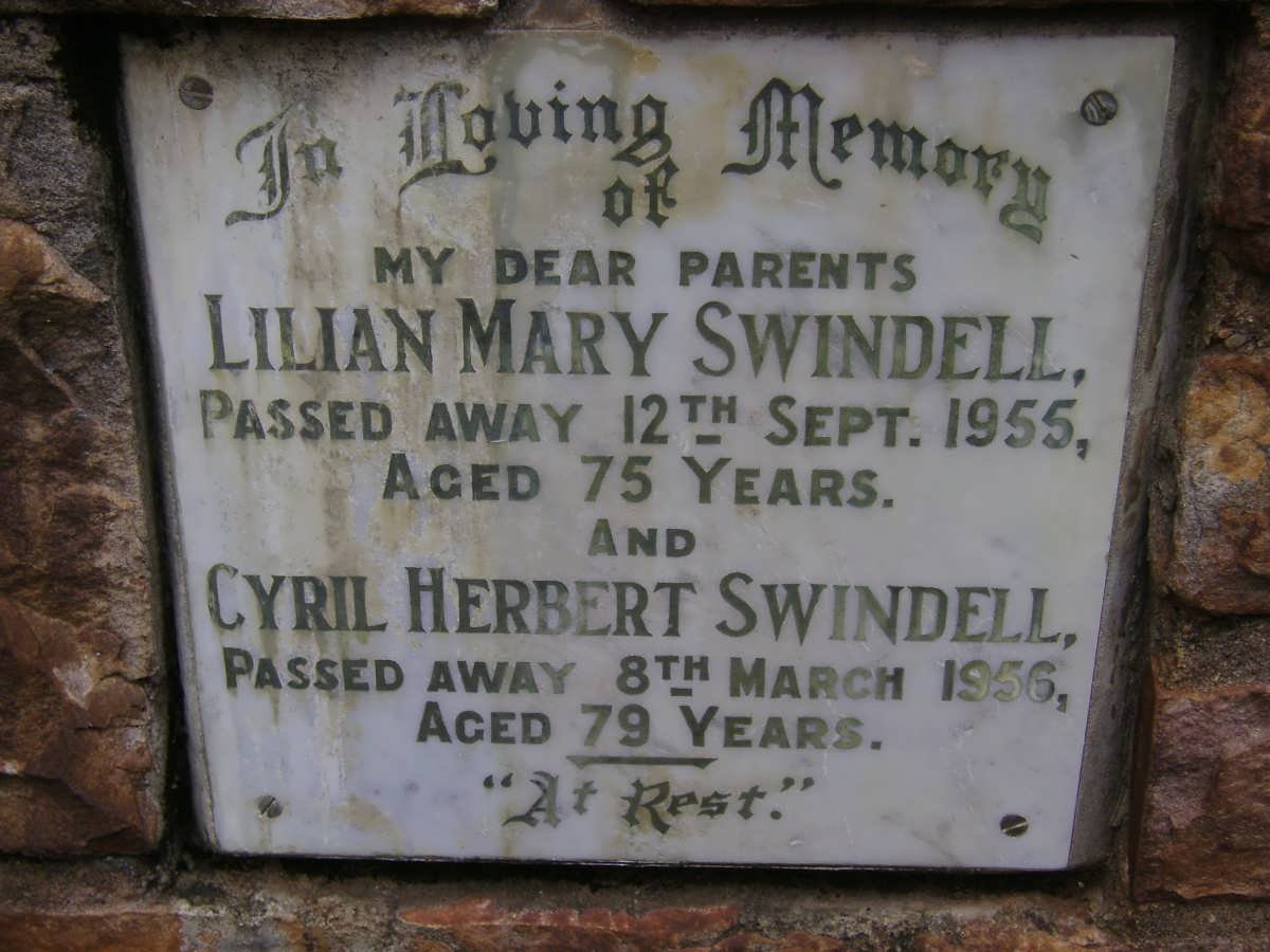 SWINDELL Cyril Herbert -1956 &amp; Lilian Mary -1955
