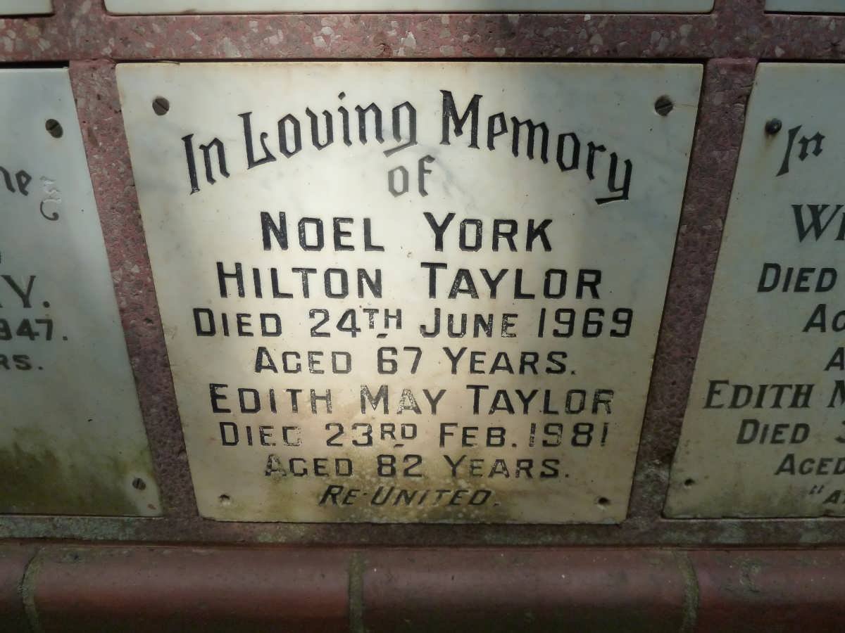 TAYLOR Noel York Hilton -1969 &amp; Edith May -1981