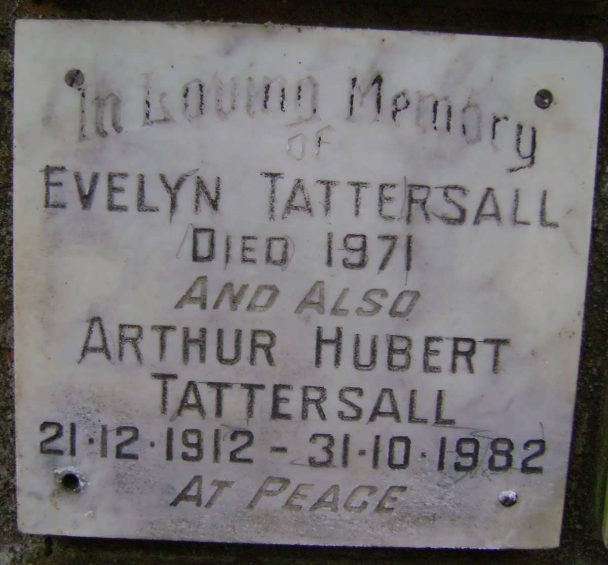 TATTERSALL Arthur Hubert 1912-1982 &amp; Evelyn -1971