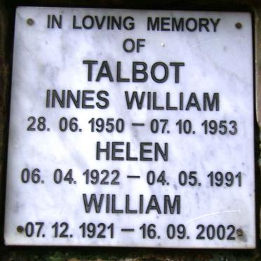 TALBOT William 1921-2002 &amp; Helen 1922-1991 :: TALBOT Innes William 1950-1953