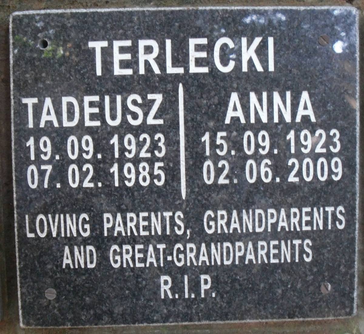 TERLECKI Tadeusz 1923-1985 &amp; Anna 1923-2009