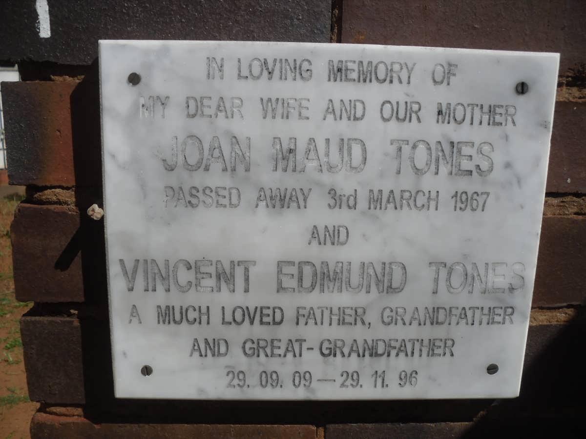 TONES Vincent Edmund 1909-1996 &amp; Joan Maud -1967