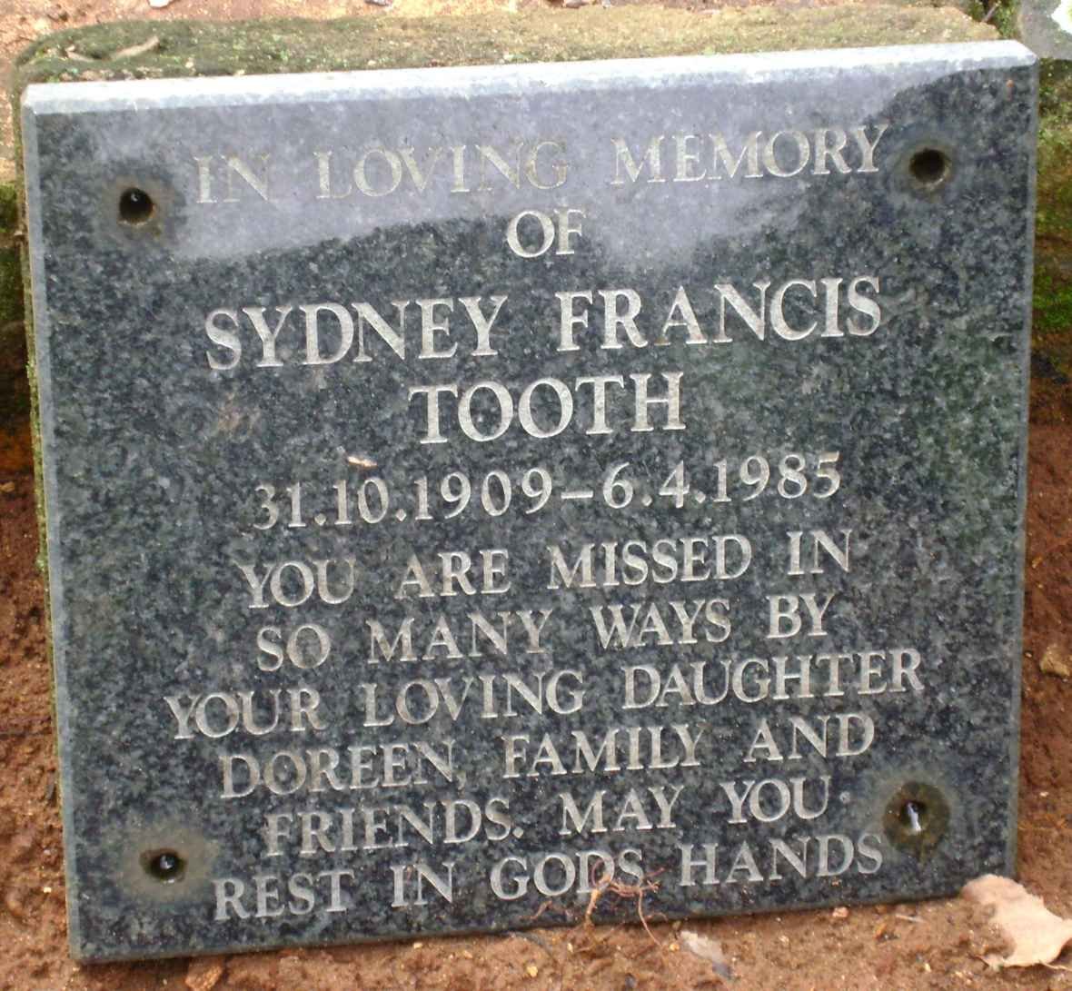 TOOTH Sydney Francis 1909-1985