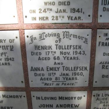 TOLLEFSEN Hendrik -1943 &amp; Anna Emily -1960