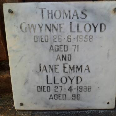 THOMAS Gwynne Lloyd -1958 &amp; Jane Emma Lloyd -1986