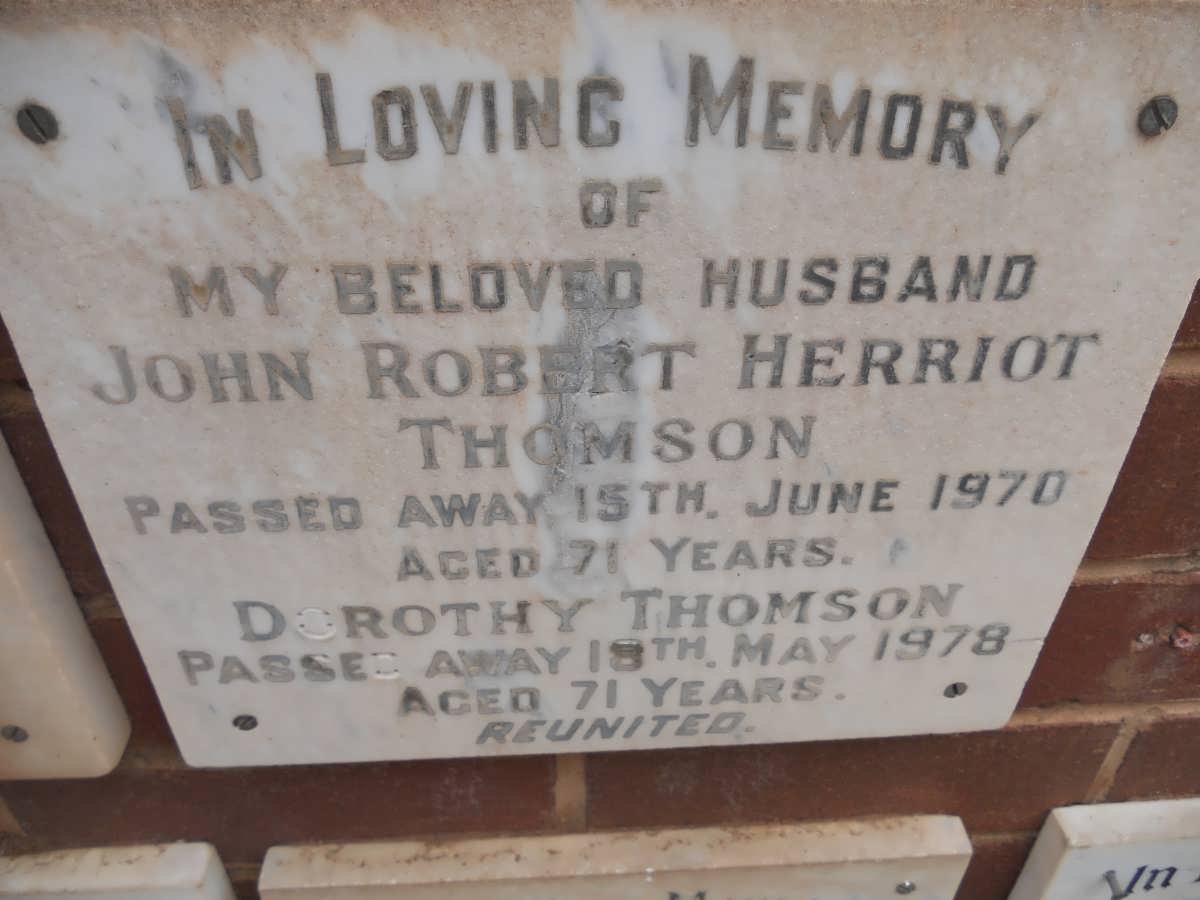 THOMSON John Robert Herriot -1970 &amp; Dorothy -1978