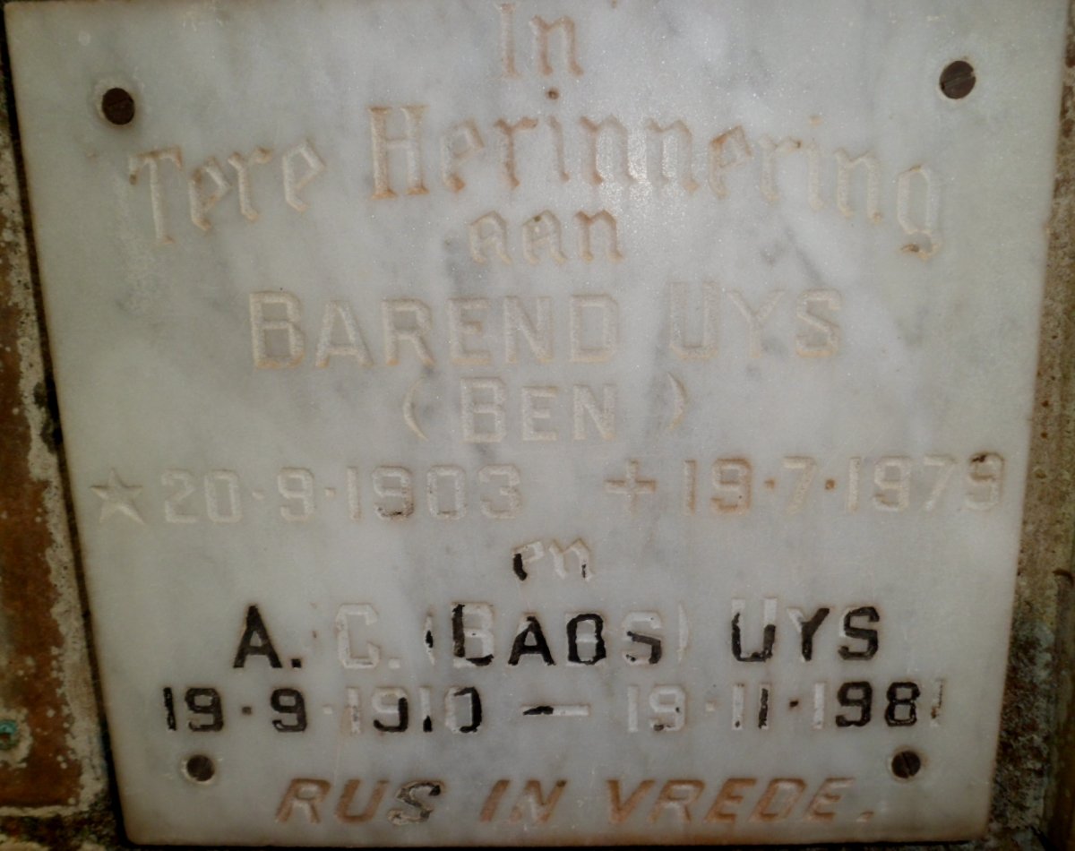 UYS Barend 1903-1979 &amp; A.C. 1910-1981