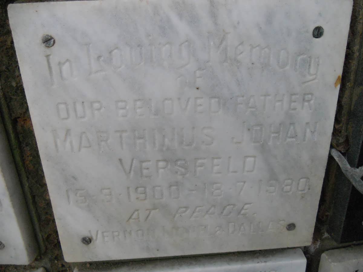 VERSFELD Marthinus Johan 1900-1980
