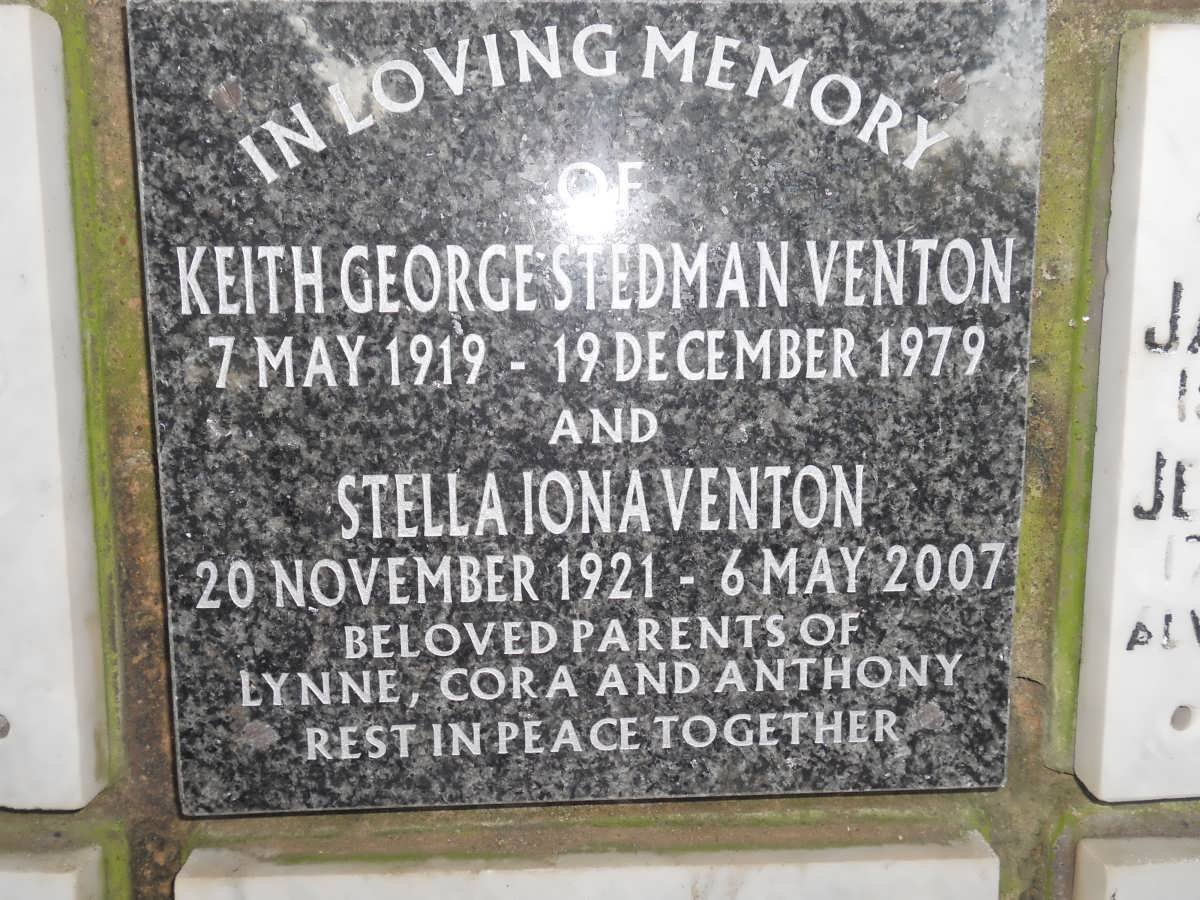 VENTON Keith George Stedman 1919-1979 &amp; Stella Iona 1921-2007