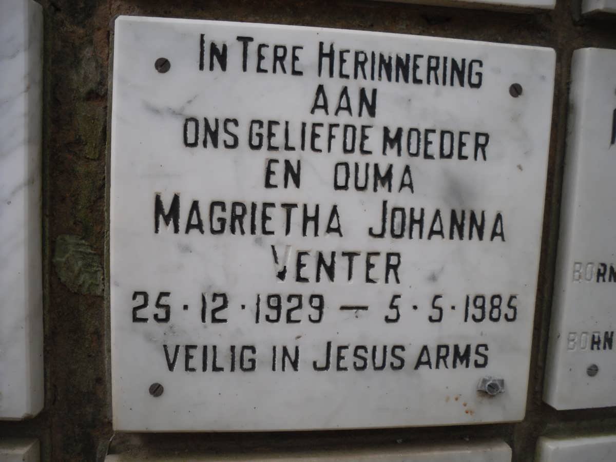 VENTER Magrietha Johanna 1929-1985