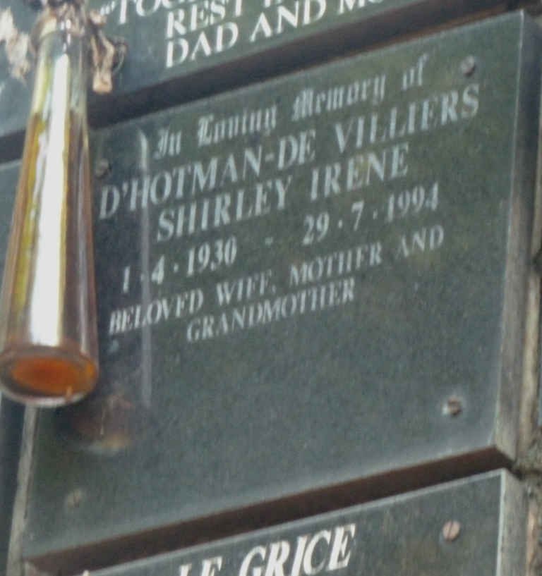 VILLIERS Shirley Irene, de D'HOTMAN 1930-1994