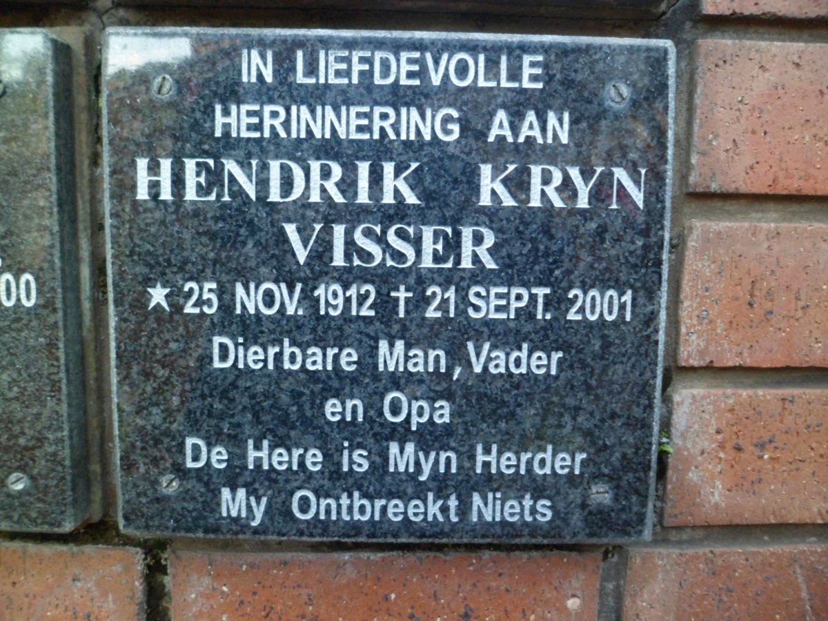 VISSER Hendrik Kryn 1912-2001