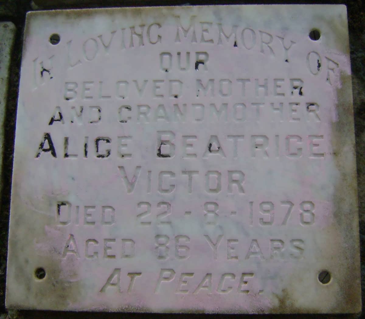VICTOR Alice Beatrice -1978
