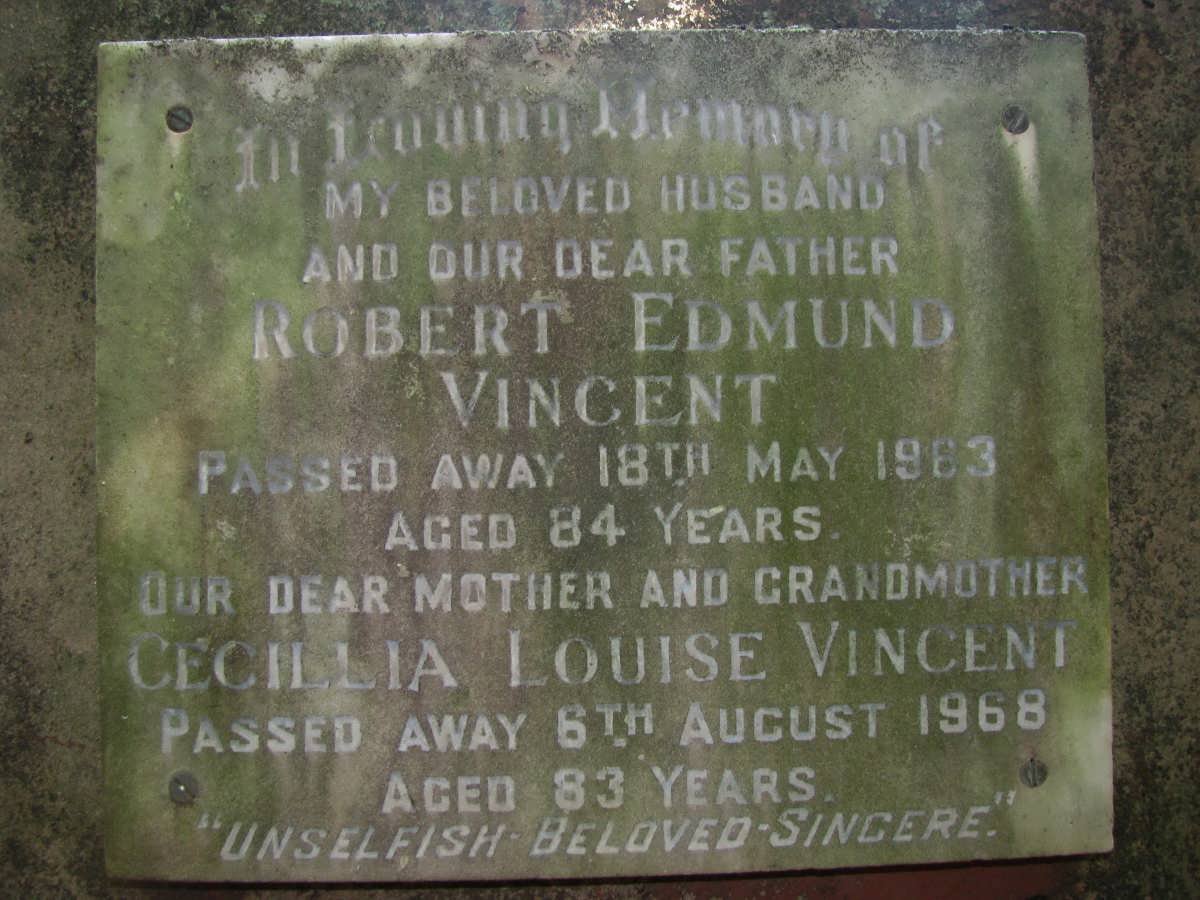 VINCENT Robert Edmund -1963 &amp; Cecillia Louise -1968