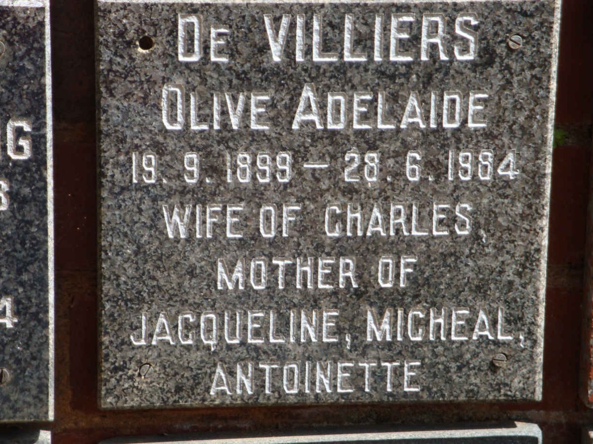 VILLIERS Olive Adelaide, de 1899-1984
