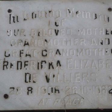 VILLIERS Fredericka Elizabeth, de 1906-1982