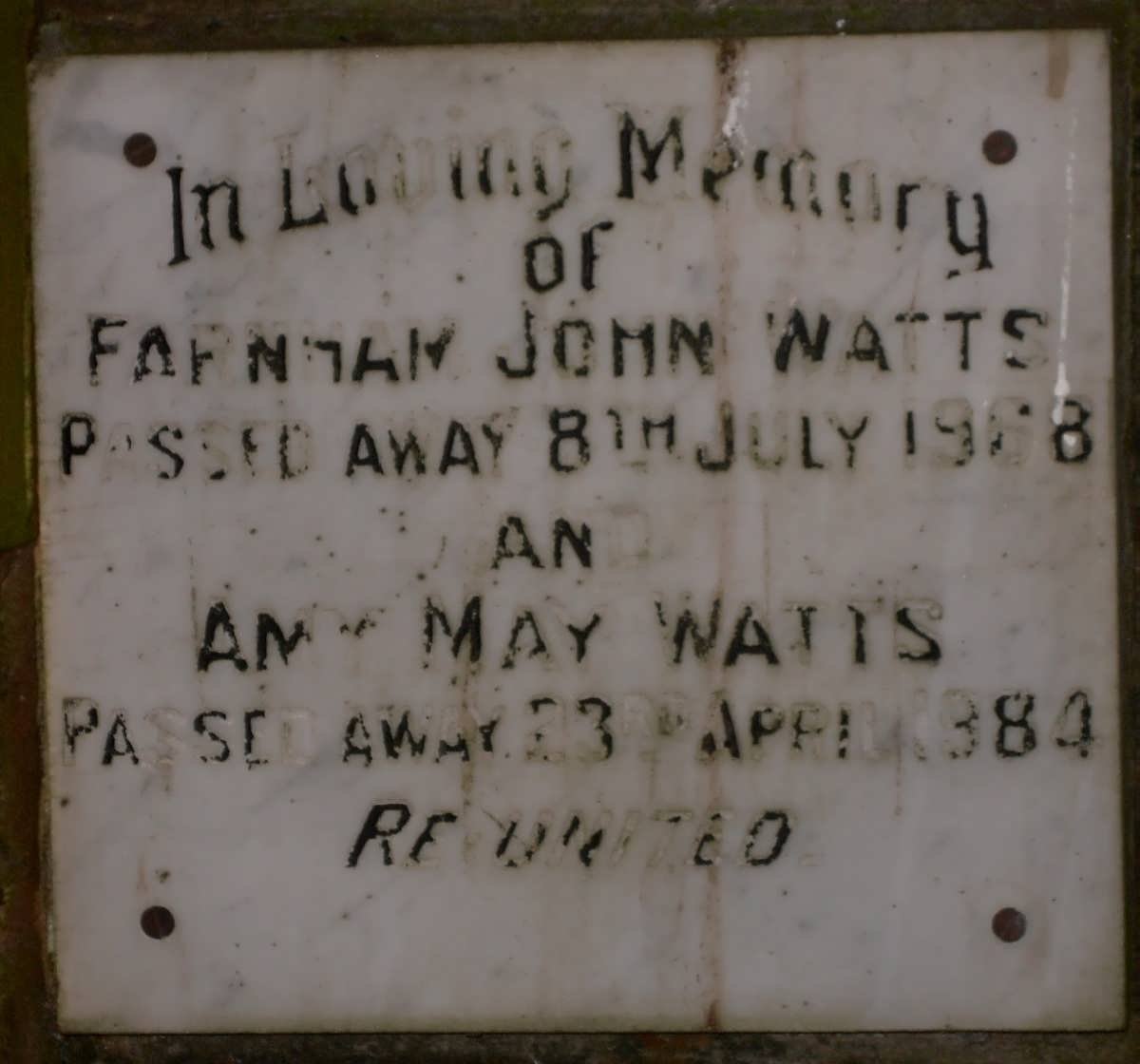 WATTS Farnham John -1968 &amp; Amy May -1984
