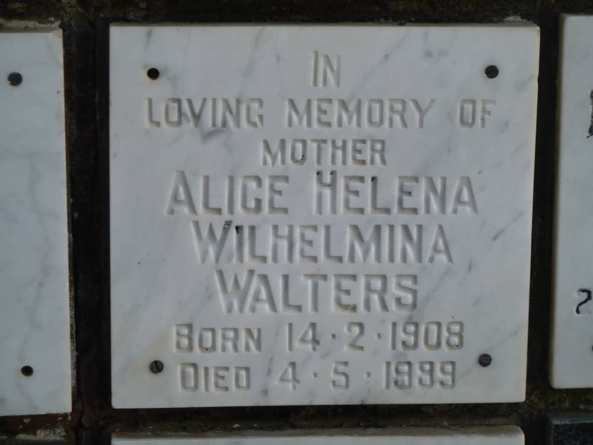 WALTERS Alice Helena Wilhelmina 1908-1999