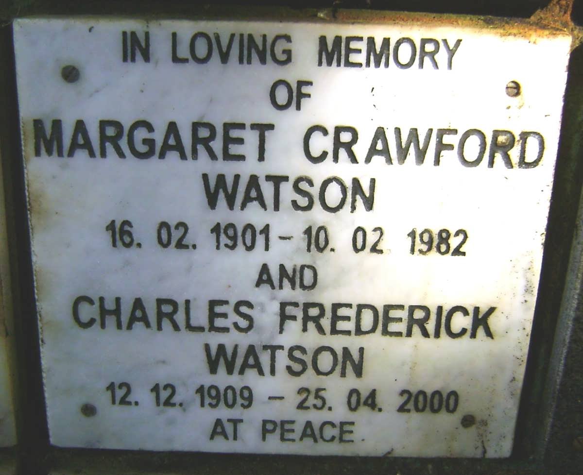 WATSON Charles Frederick 1909-2000 &amp; Margaret Crawford 1901-1982