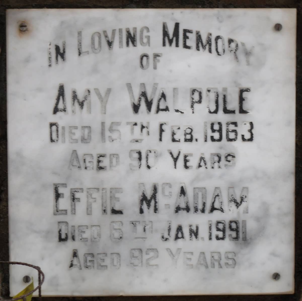 WALPOLE Amy -1963 :: McADAM Effie -1991