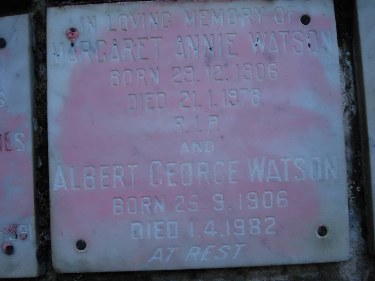 WATSON Albert George 1906-1982 &amp; Margaret Annie 1906-1978