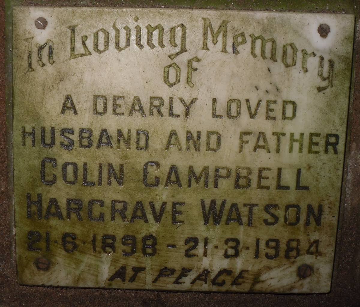 WATSON Colin Campbell Hargrave 1898-1984